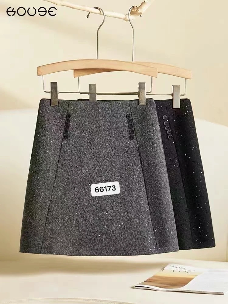 美拉德风半身裙女士休闲百搭保暖黑色显瘦灰色简约秋冬女款