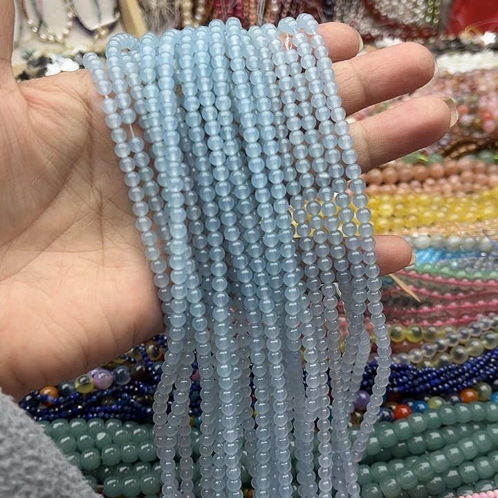 玛瑙/玉髓珠宝半成品未镶嵌一条4mm海蓝宝