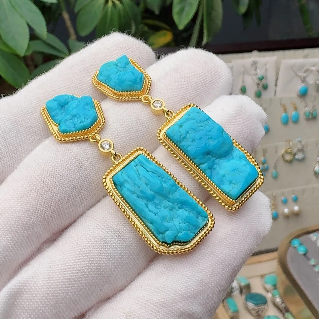 绿松石未镶嵌耳饰耳环