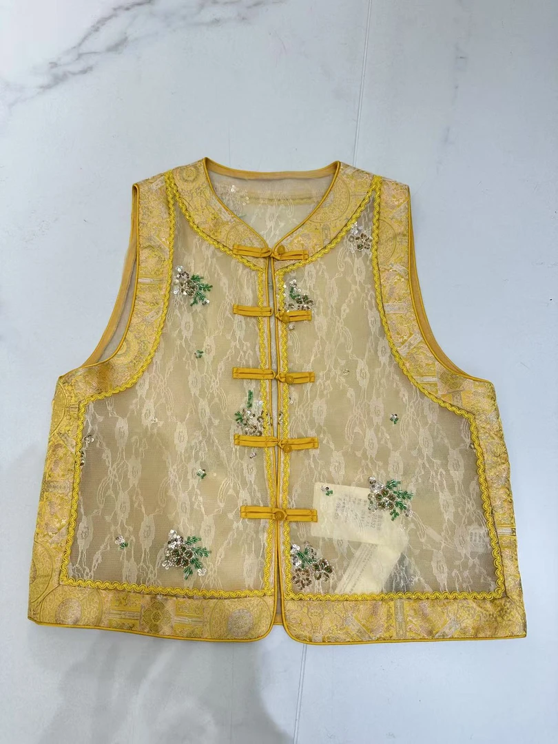 【金韵暗香】欧货新中式国风串珠亮片盘扣马甲-25832