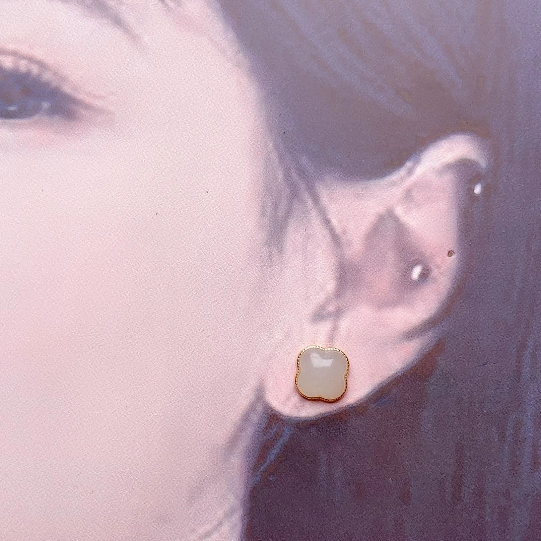 和田玉银S925镶嵌耳饰