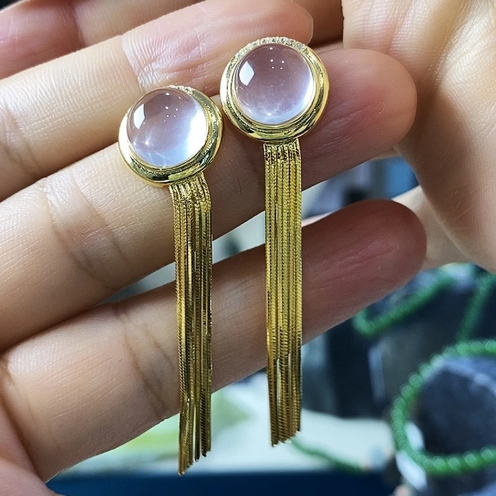 芙蓉石银S925镶嵌耳饰