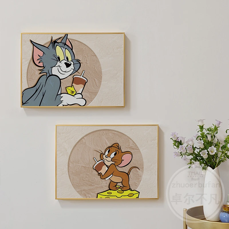 奶油风电表箱装饰画遮挡卡通侘寂动漫简约米老鼠猫和老鼠2025新款