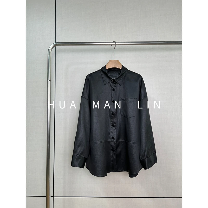 【花滿林】翻领单边口袋30MM香云纱小重缎桑蚕丝阔版上衣255958