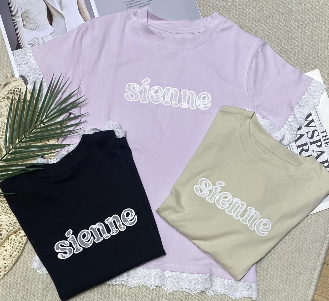 【MIDUO米多】（2823）女士夏季蕾丝英文刺绣短袖上头