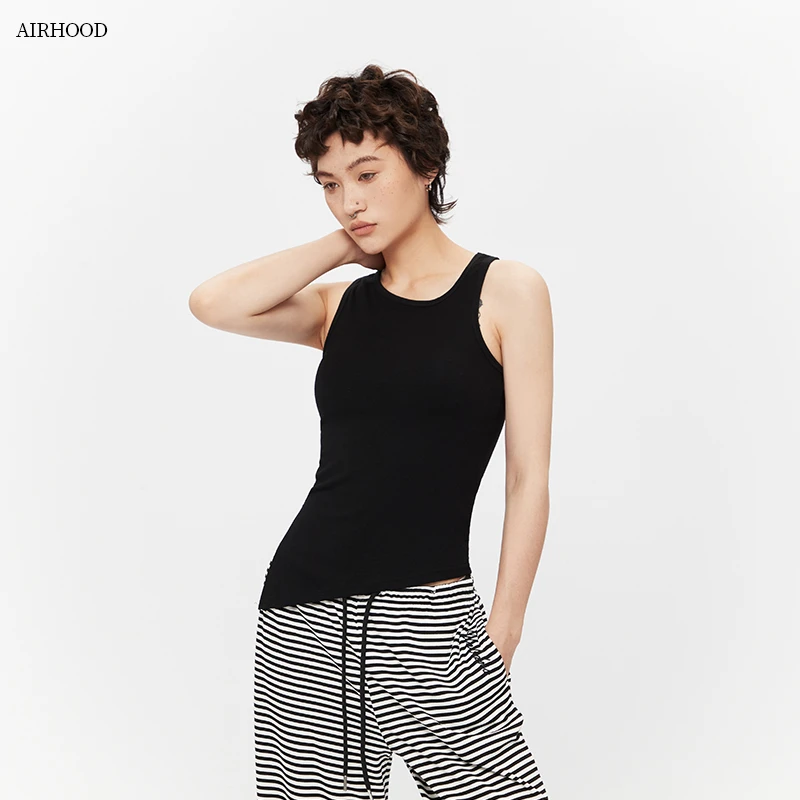 AIRHOOD 下摆不规则夏季新款无袖辣妹修身显瘦短袖T恤上衣女C5267