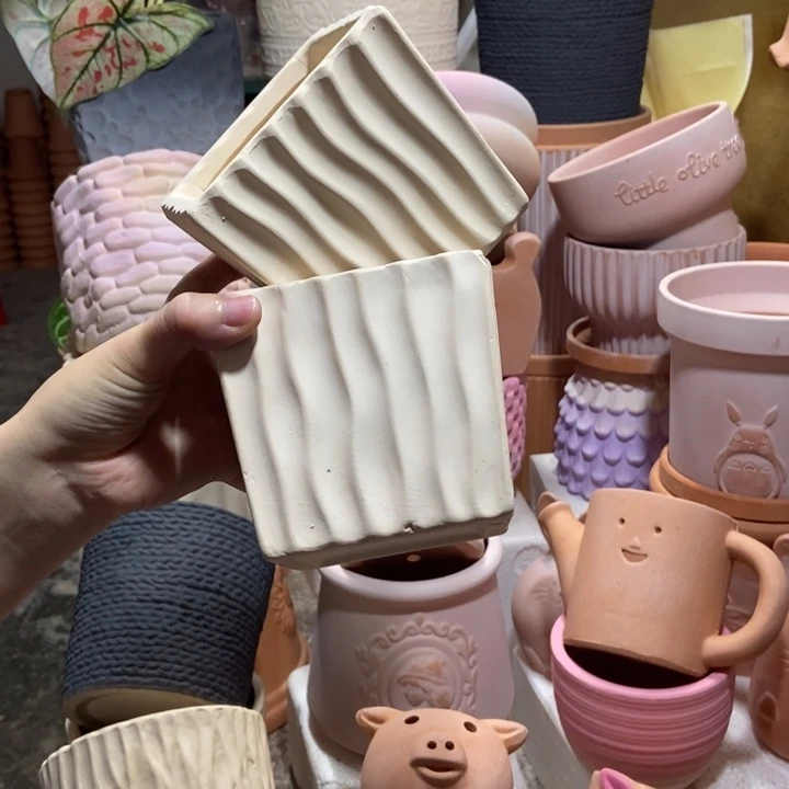 11×10白陶波浪方盆 粗陶2个