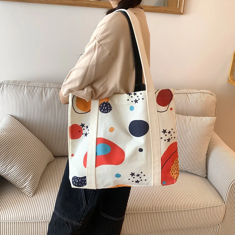 帆布包包托特包女士大容量单肩包手提简约时尚腋下包学生补习袋