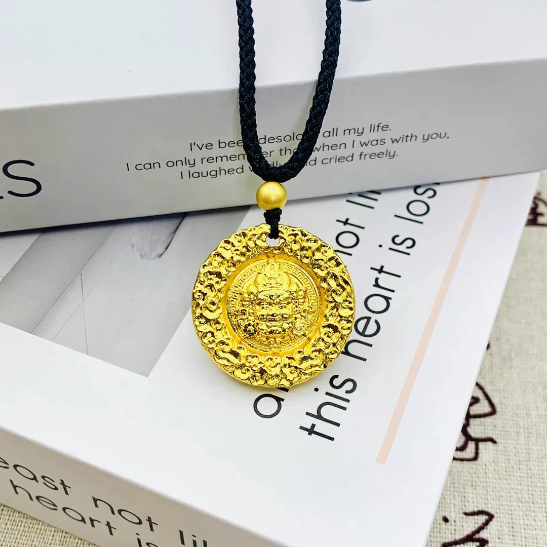 合金吊坠 金店同款古法錾刻吉言黄财神吊坠