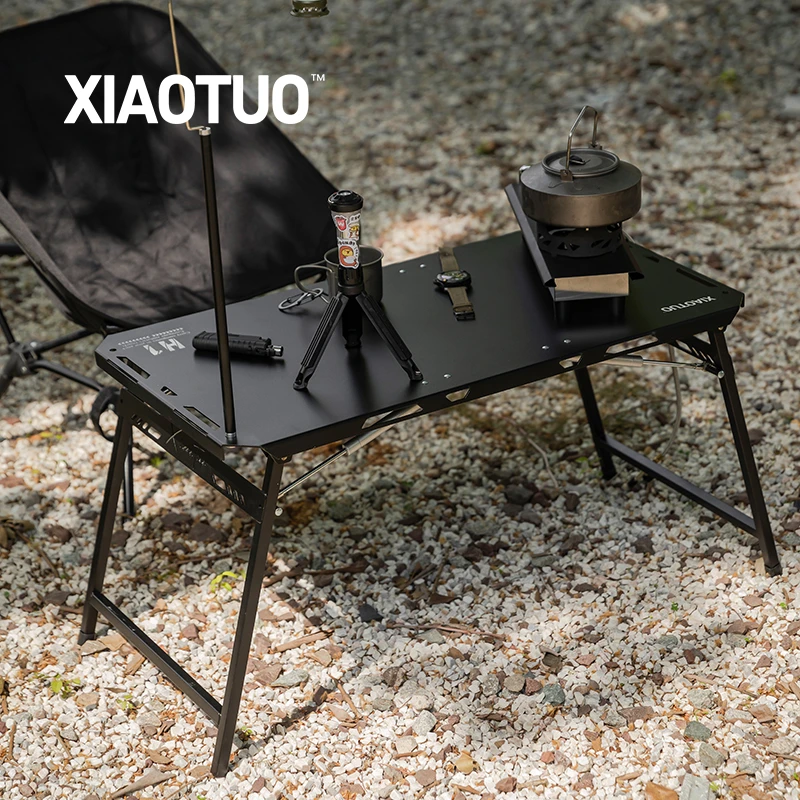 潇拓半自动折叠桌子户外露营桌铝合金轻量化家用便携速开桌秒收纳