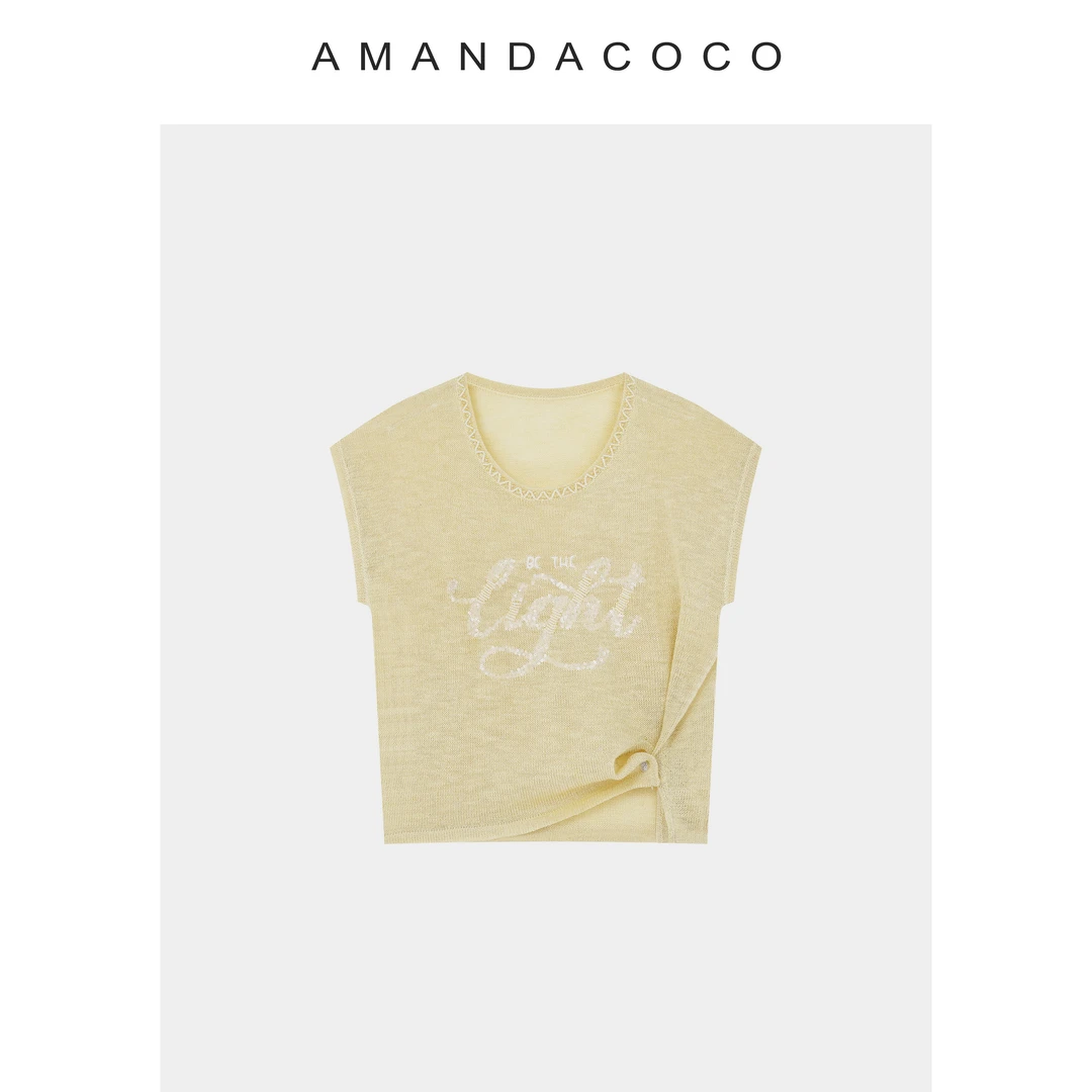 辰辰 | 夏光织影～夏季薄款串珠字母刺绣显瘦收腰短袖针织衫