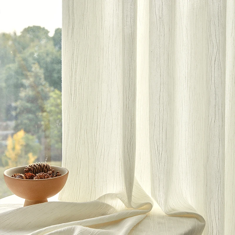 奶油色亚麻纱帘窗帘遮光麻纱茶室禅意日式透光不透人棉麻高级窗纱