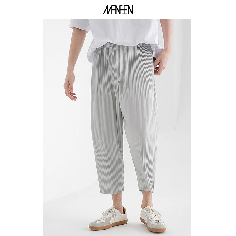 MANSEN日本制宅家｜褶皱灯笼裤男夏宽松休闲小脚低档九分裤JF151
