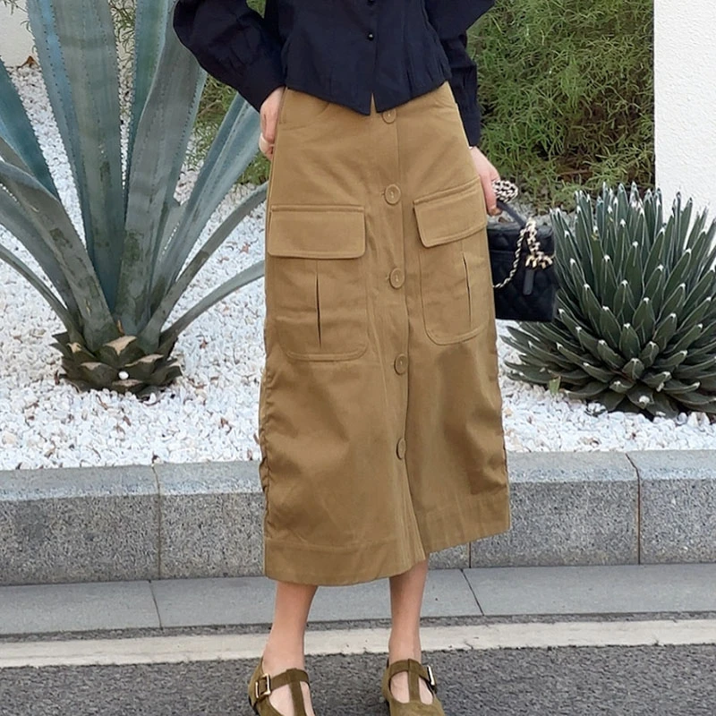 LYXZ x 大小与【神裙来啦！】夏季新款前排扣后开叉工装半裙72722