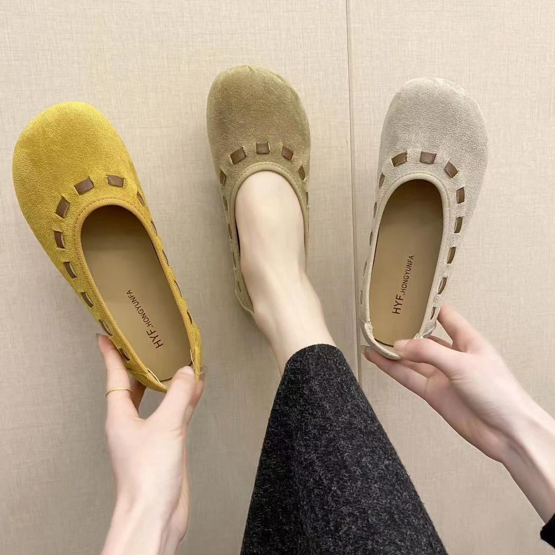 Baigeshi/佰格狮舒适软底豆豆鞋平底防滑耐磨百搭复古单鞋妈妈鞋