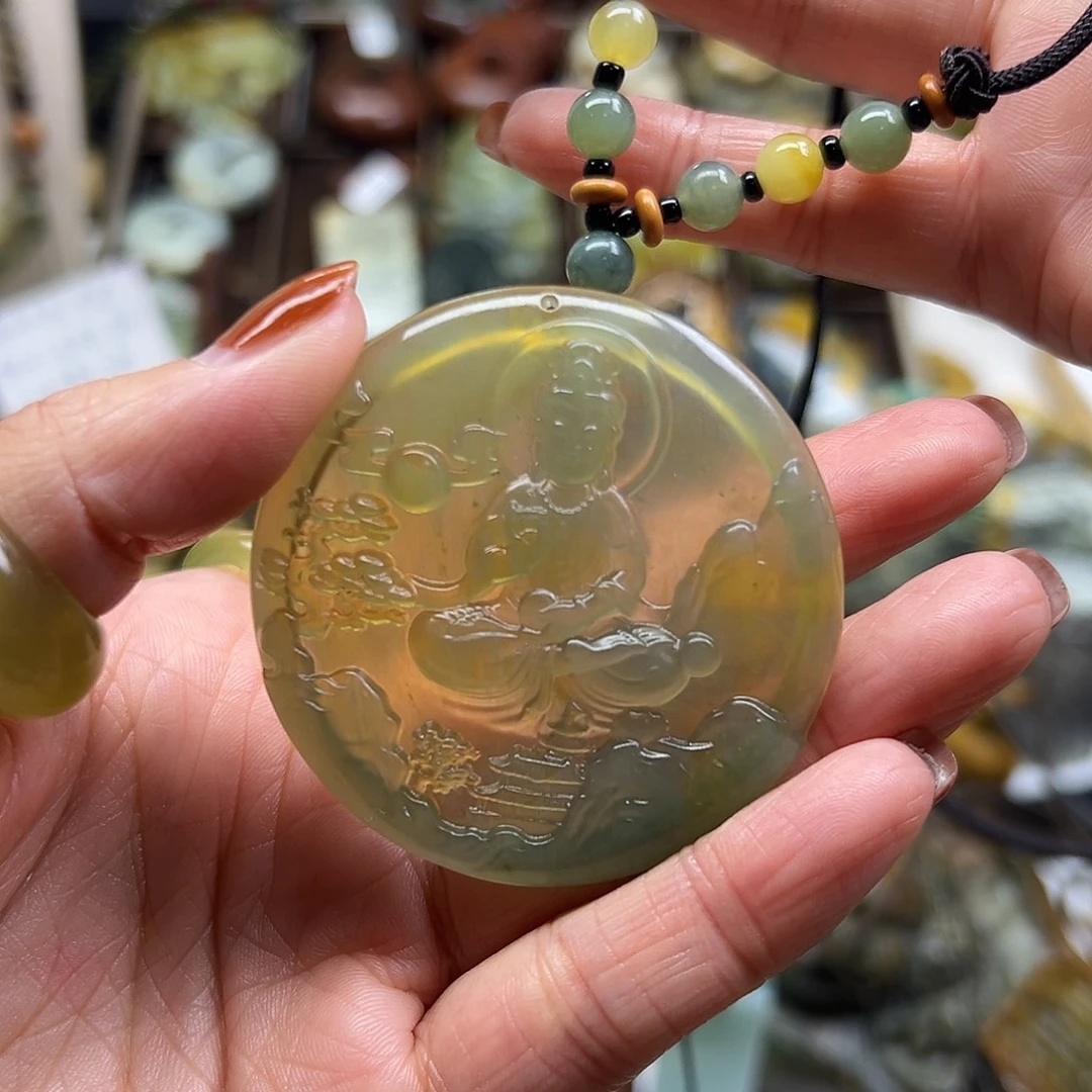 岫玉未镶嵌颈饰花玉兰观音