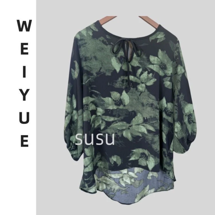 1352气质百搭时尚绿色夏季提花休闲女士上衣宽松