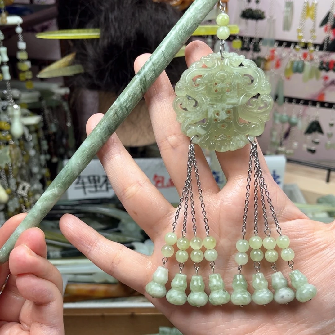 岫玉未镶嵌发饰长度18.5厘米左右