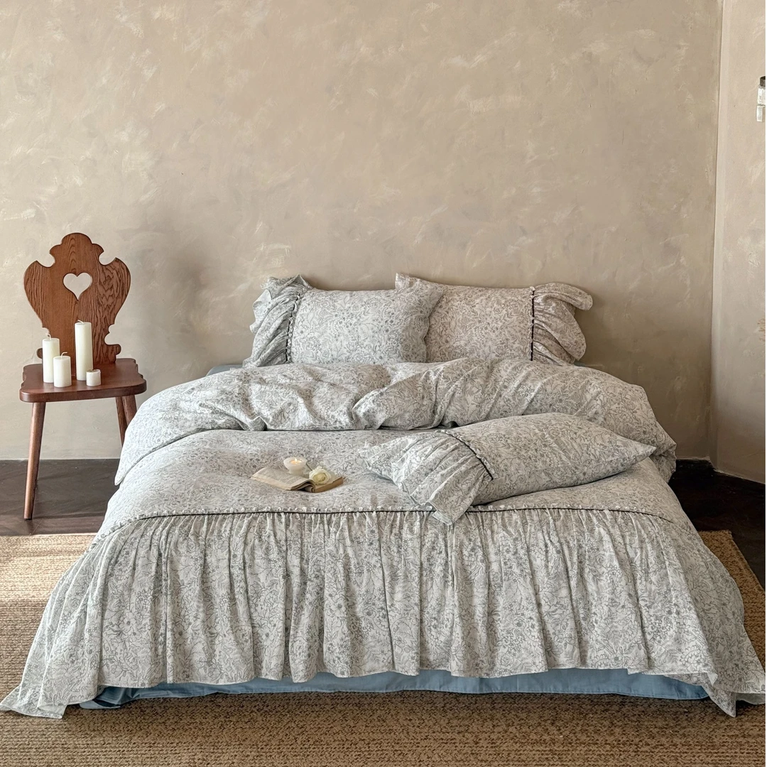 漫漫 法式田园全棉双层纱四件套A类鱼尾拖摆床品套件四季