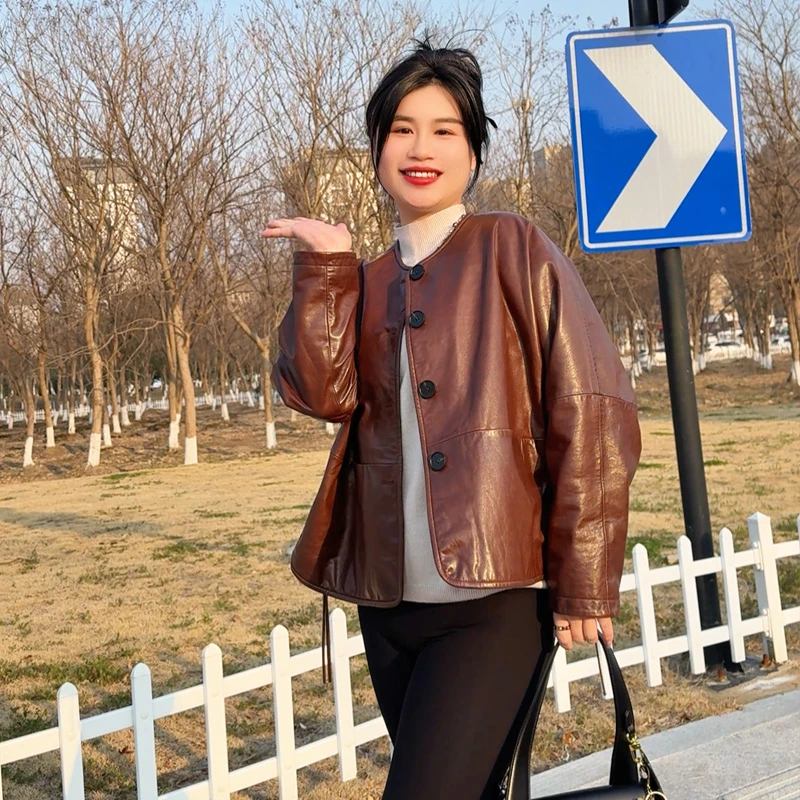 【绵羊皮】230斤大码女装巨显瘦轻奢简约遮肚子宫廷风真皮皮衣外套