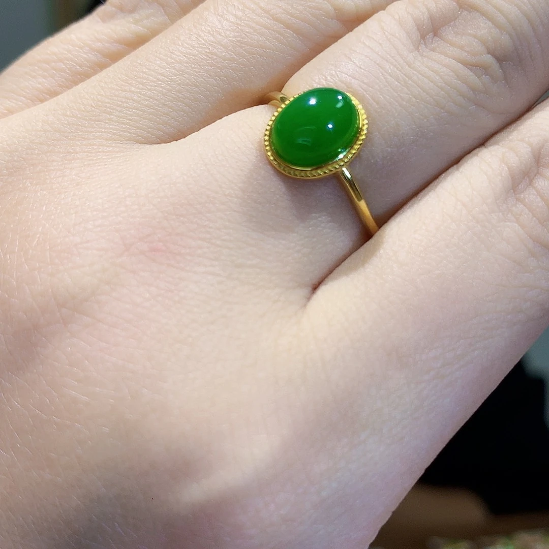 和田玉（碧玉）戒指银S925镀金镶嵌