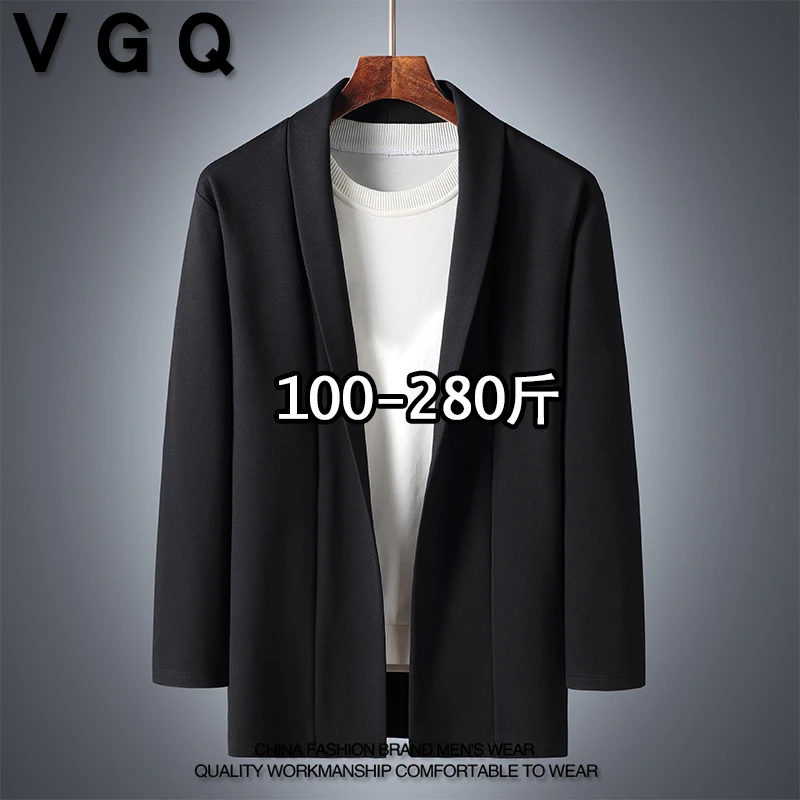 男士春秋季纯色简约风开衫卫衣加肥加大码时尚百搭潮流宽松上衣服