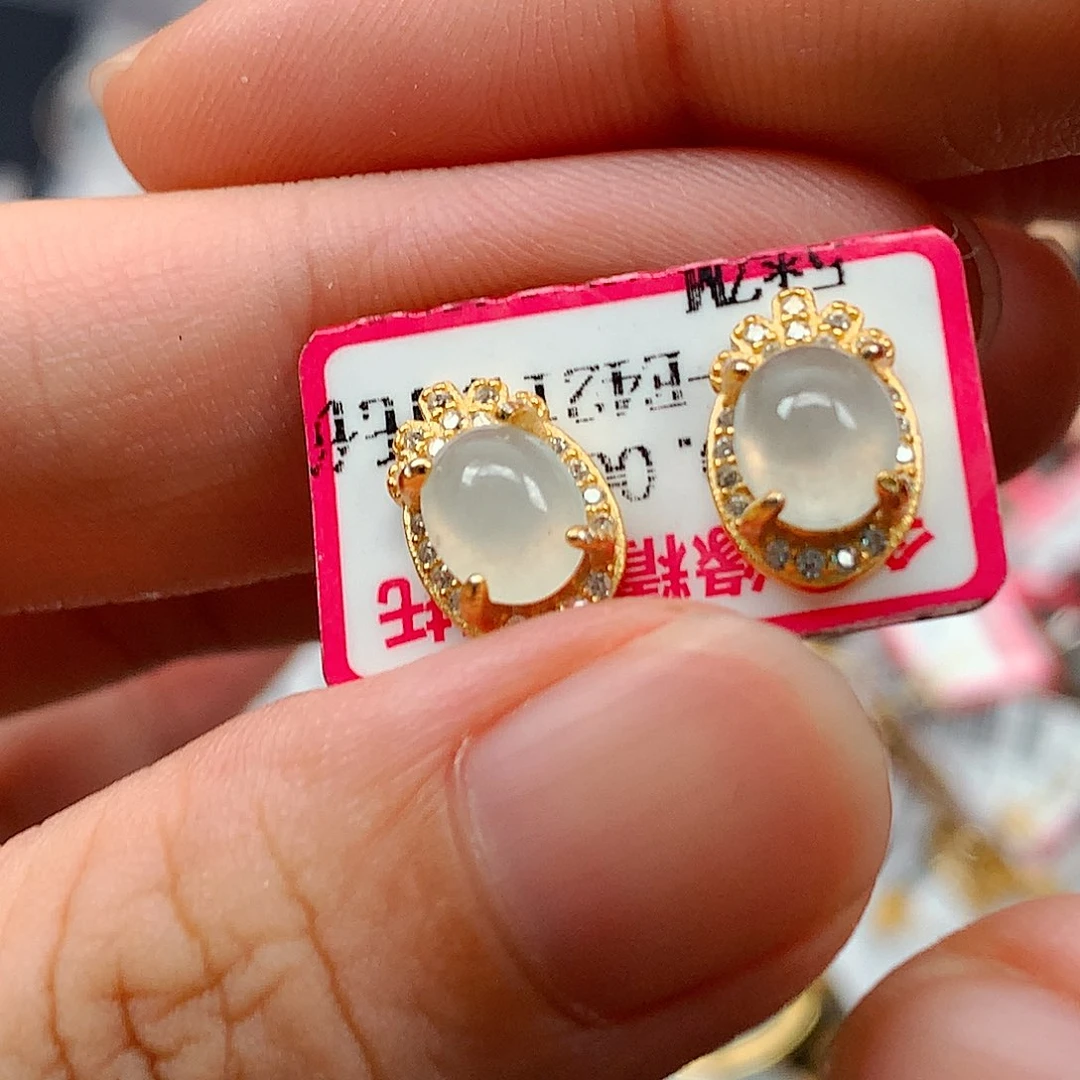 翡翠戒指银S925镶嵌天然翡翠耳饰