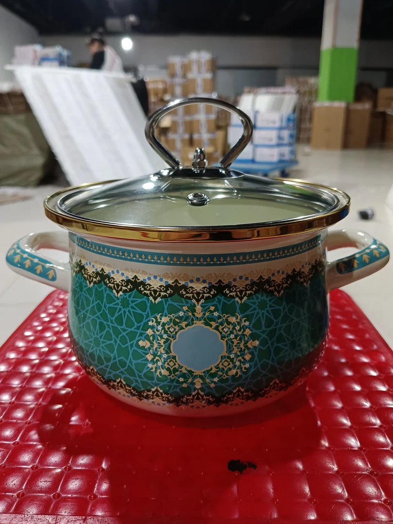 16口径搪瓷鼓型高胖锅瑕疵处理花色颜色随机发