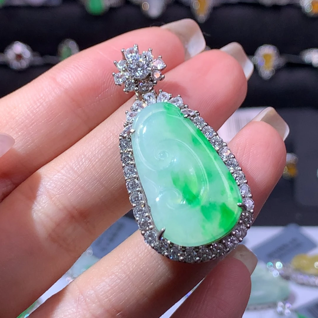 翡翠银S925镶嵌颈饰天然翡翠