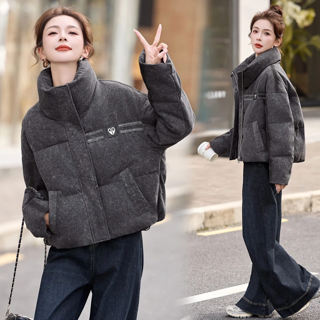 立领短款牛仔羽绒服女2025冬季新款宽松百搭保暖爆款外套时尚休闲