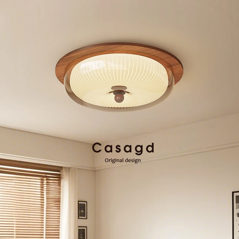 CASAGD中古风布丁卧室吸顶灯高级感主卧新款实木法式复古书房灯具