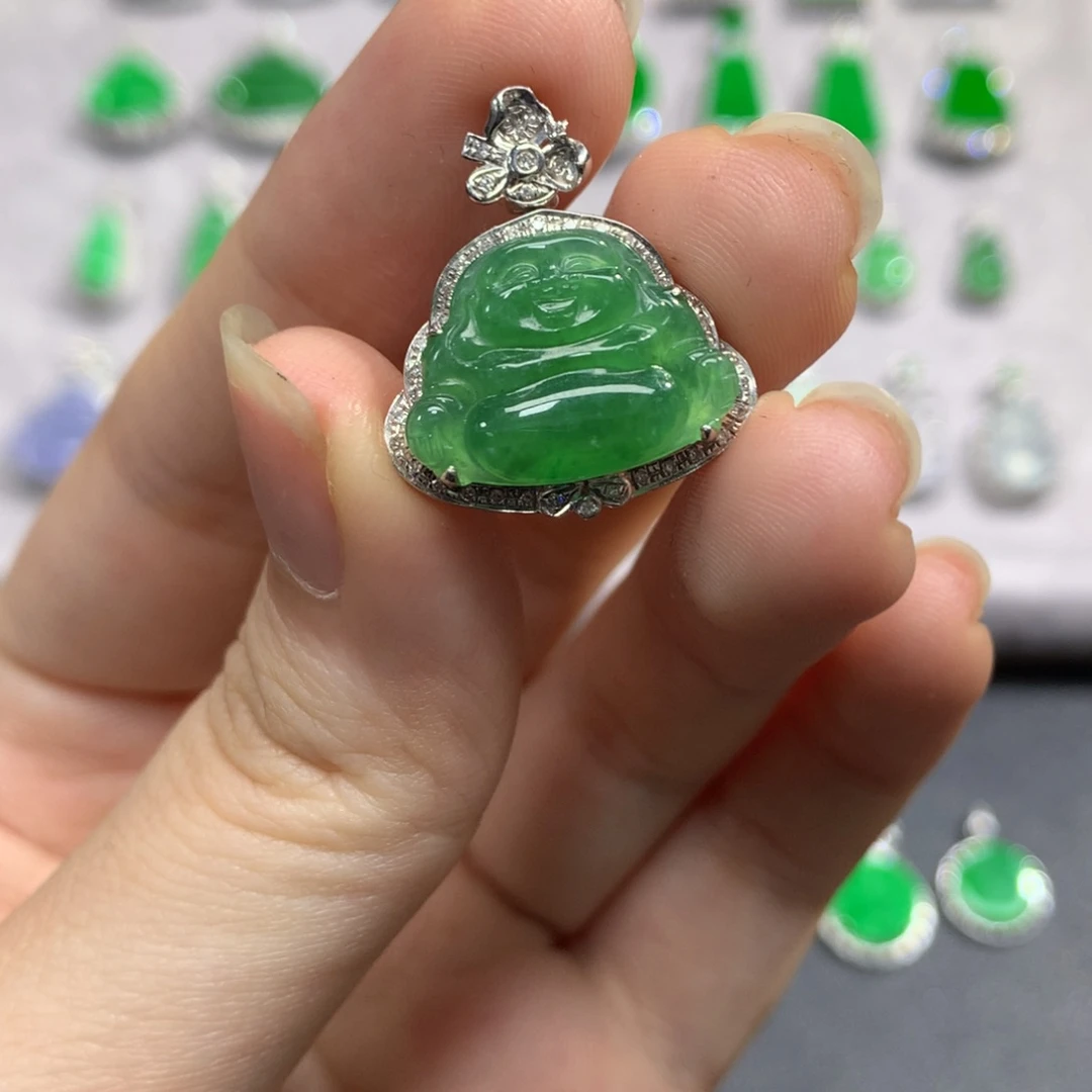 翡翠18K金镶嵌吊坠(不含链)