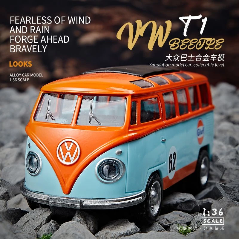 1:36大众巴士t1玩具车合金面包车汽车模型开门回力复古儿童玩具车