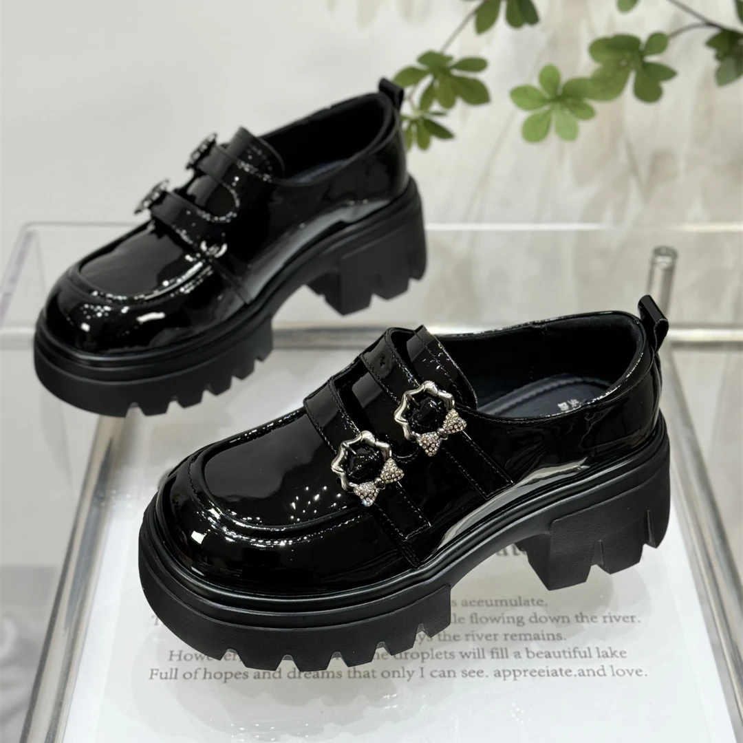 小个子厚底增高乐福鞋女鞋2025秋季新款英伦风黑色百搭小皮鞋单鞋