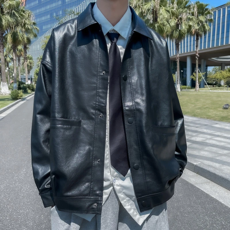 皮衣外套男秋冬韩版潮流宽松美式复古机车服加绒PU皮夹克冬季男士