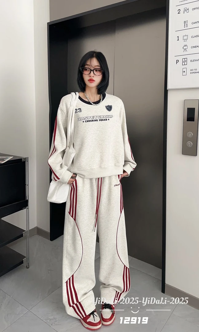 秋季新款女士卫衣高腰阔腿裤休闲裤潮流显瘦百搭两件套12919+K981