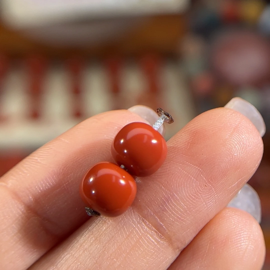 南红玛瑙未镶嵌 老型对珠8x7mm