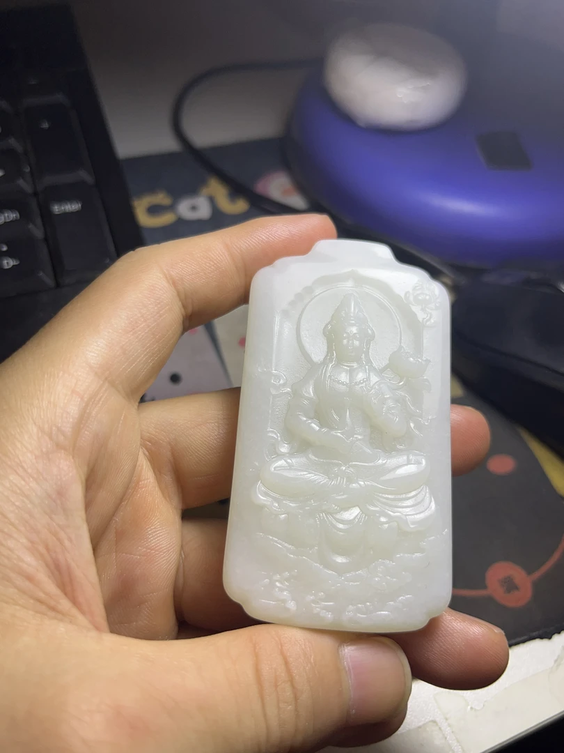 和田玉  观音牌子挂件吊坠