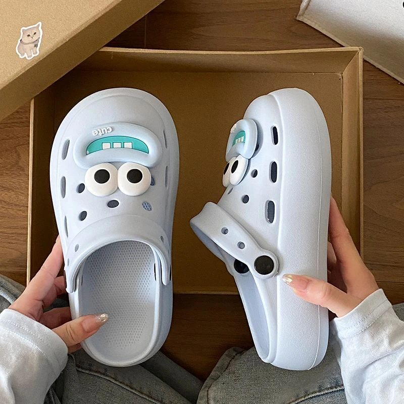 趣味丑萌大嘴厚底洞洞鞋女夏EVA时尚百搭旅游必备舒适增高包头拖
