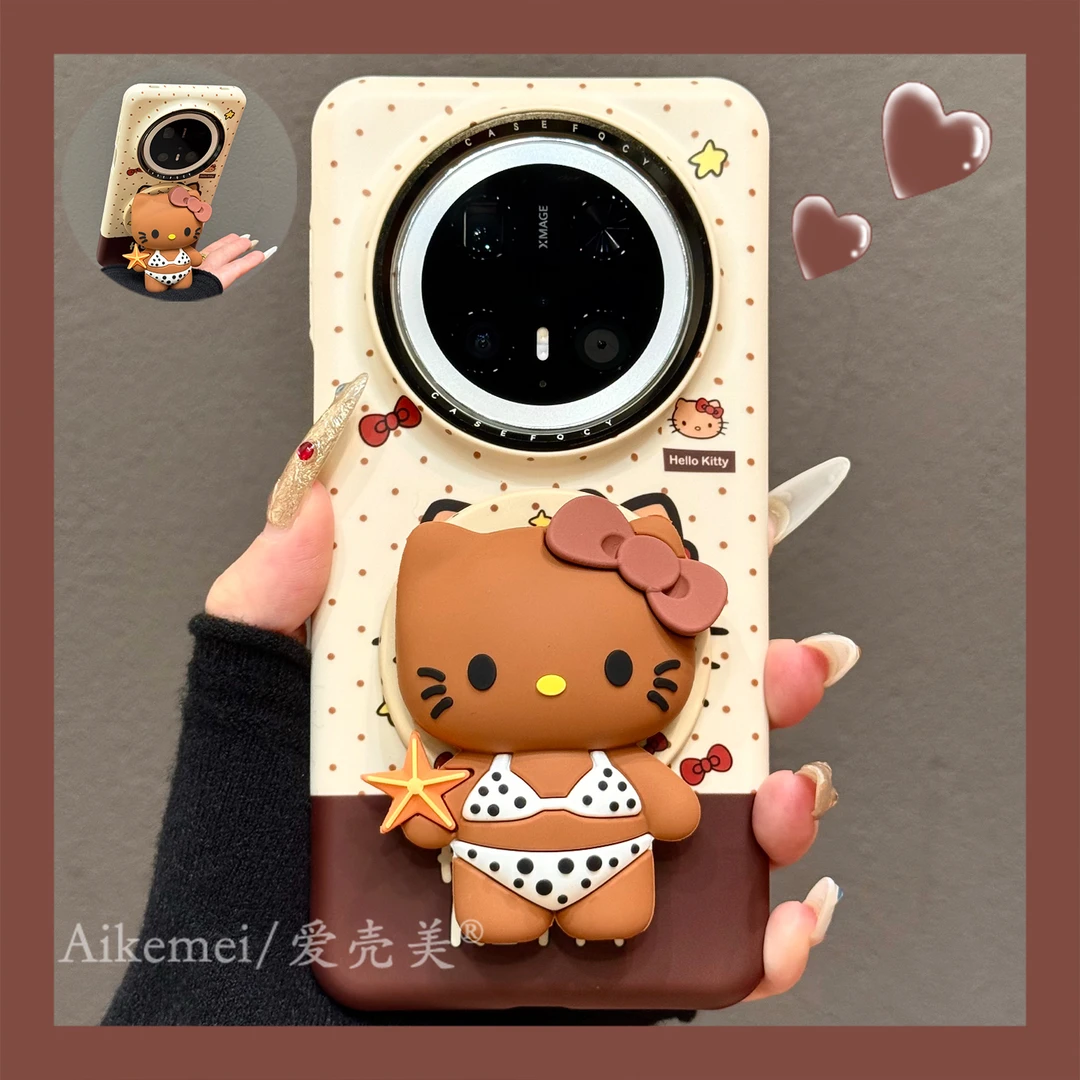 适用华为mate70pro+手机壳菲林波点mate60pro+比基尼kt猫磁吸支架