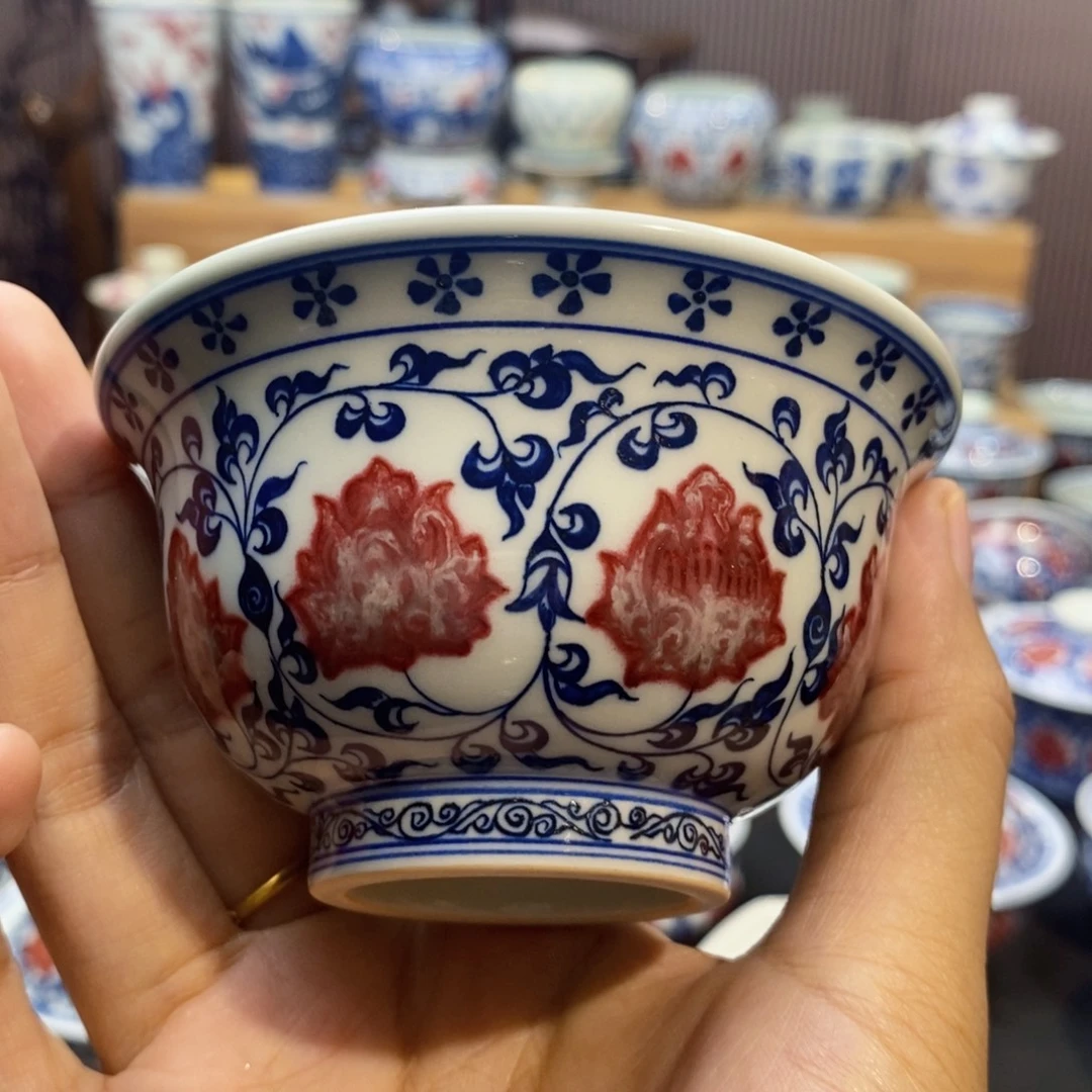 缠枝莲压手杯原矿手绘