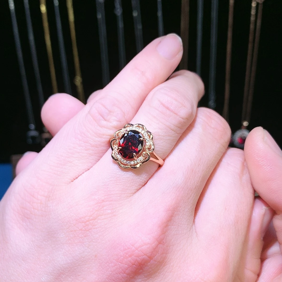 石榴石戒指银S925镶嵌