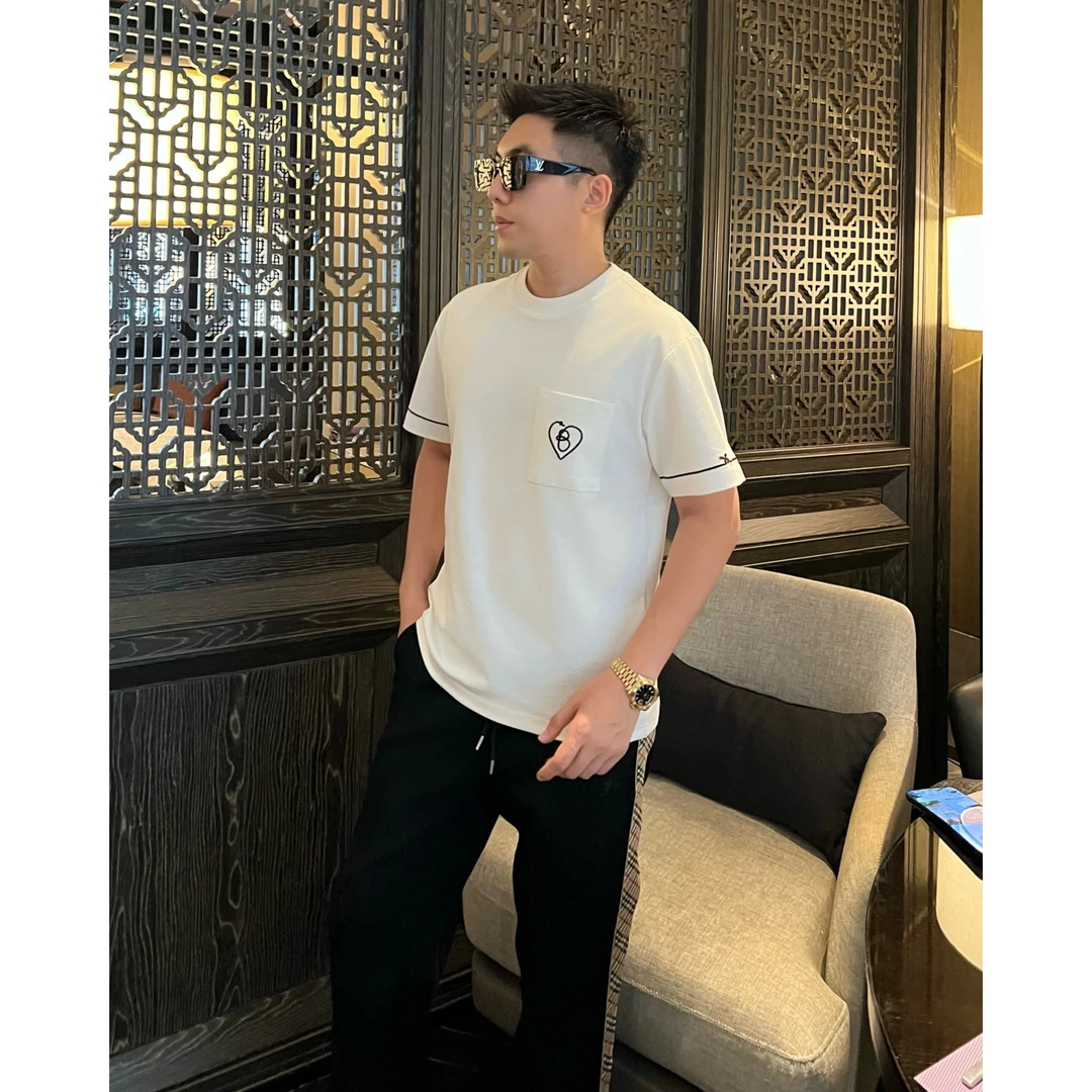 【心型口袋】李查德秋季口袋刺绣男士圆领情侣短袖T恤休闲百搭半袖