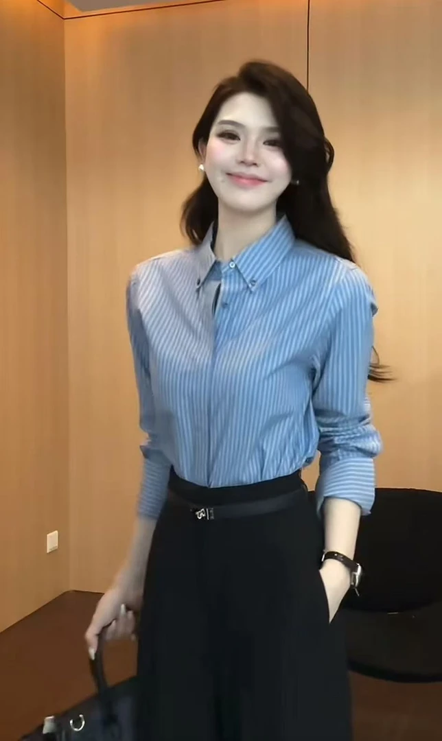 【雨月雾屿】设计感高级时尚小众显瘦长袖条纹衬衫0912款