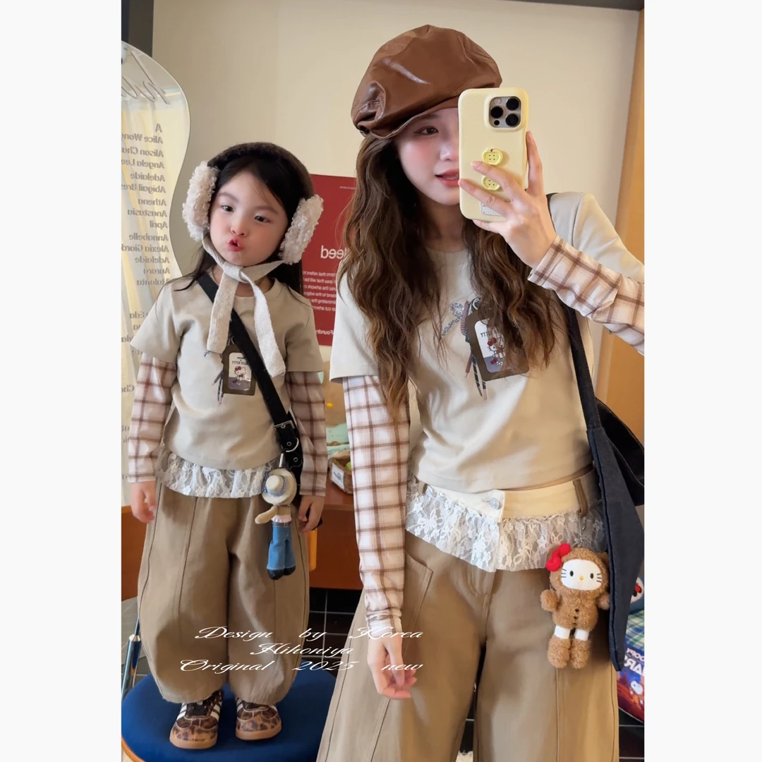 Q【Kitty工牌】二Hihoniya~2025秋季亲子立体Kitty工牌假两件长袖T