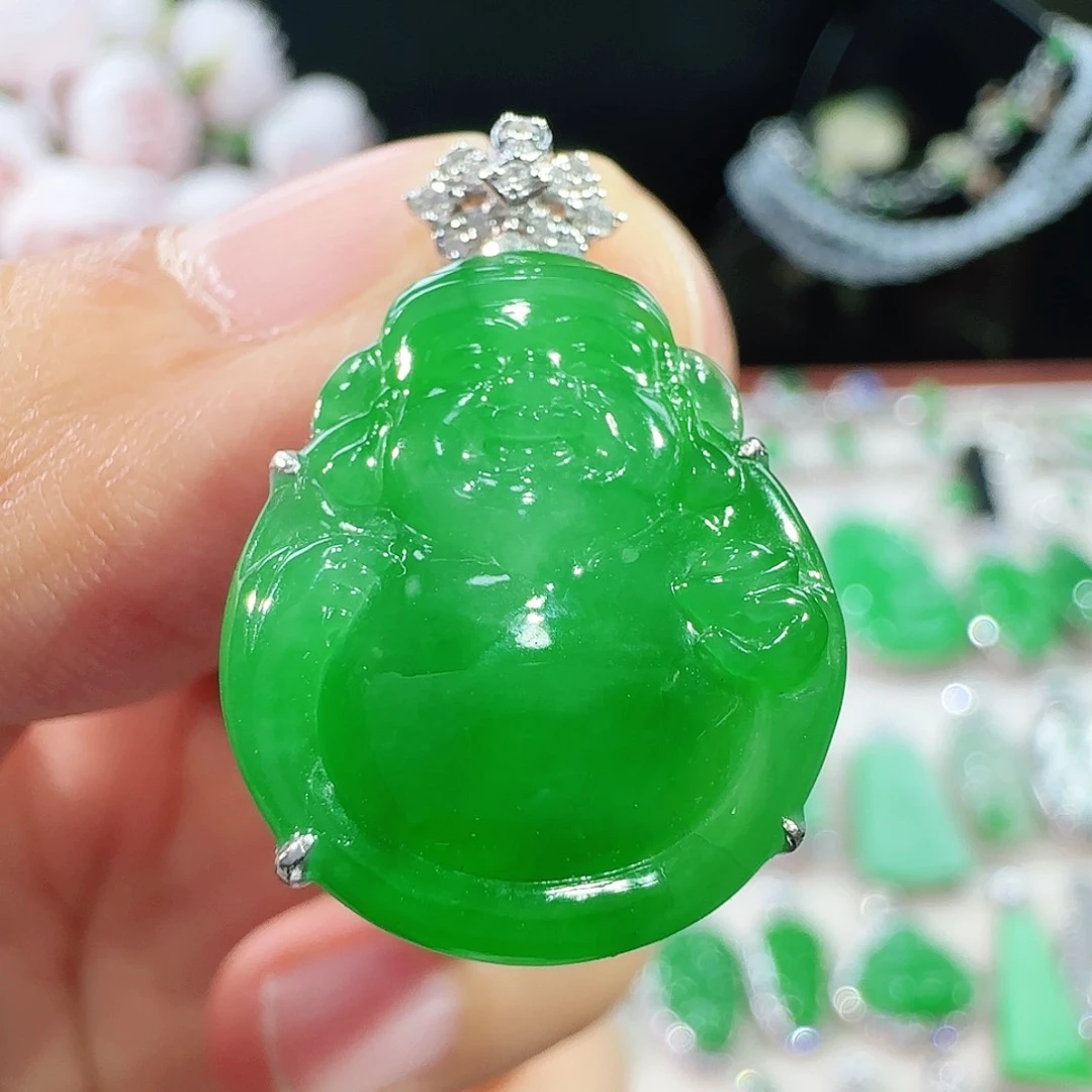 翡翠吊坠(不含链)18K金镶嵌