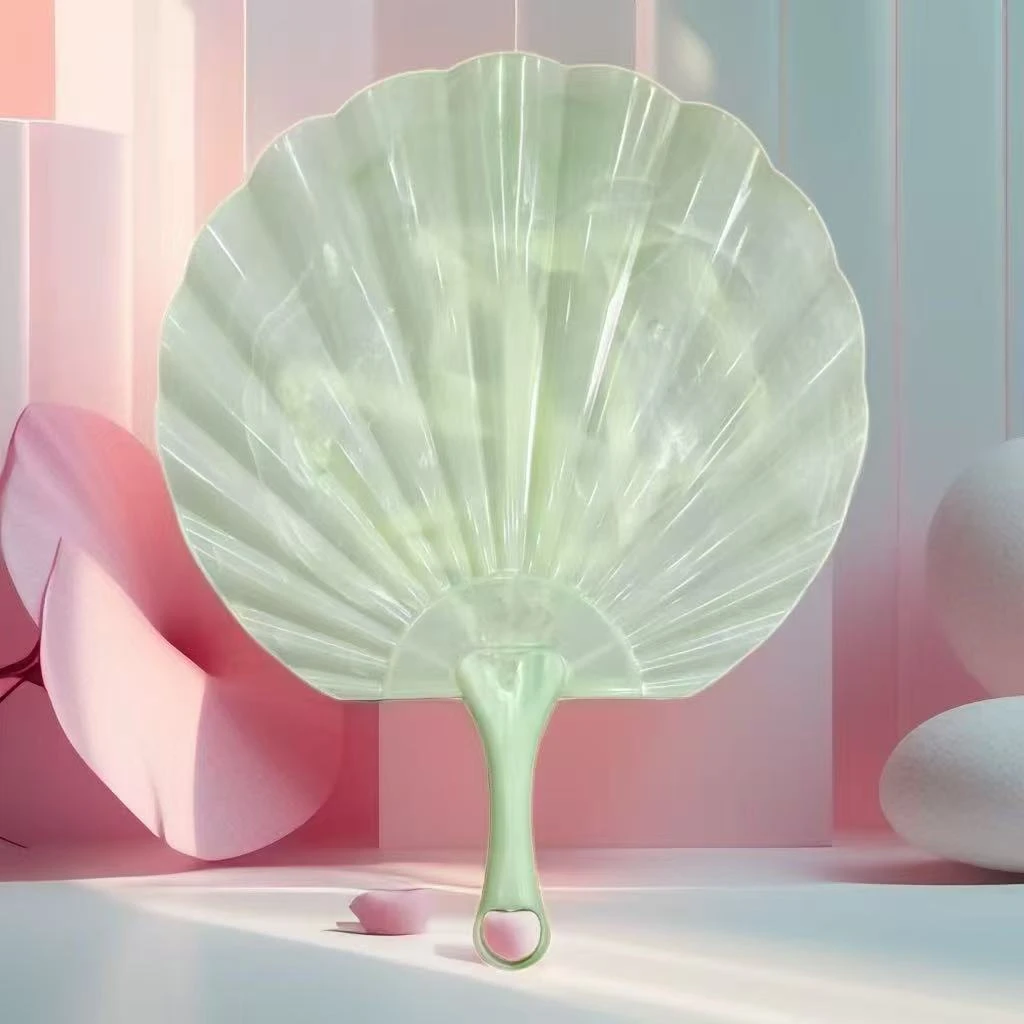 新款仿玉贝壳扇加厚耐用超凉快古风扇子蒲扇便携式高档一体手摇扇