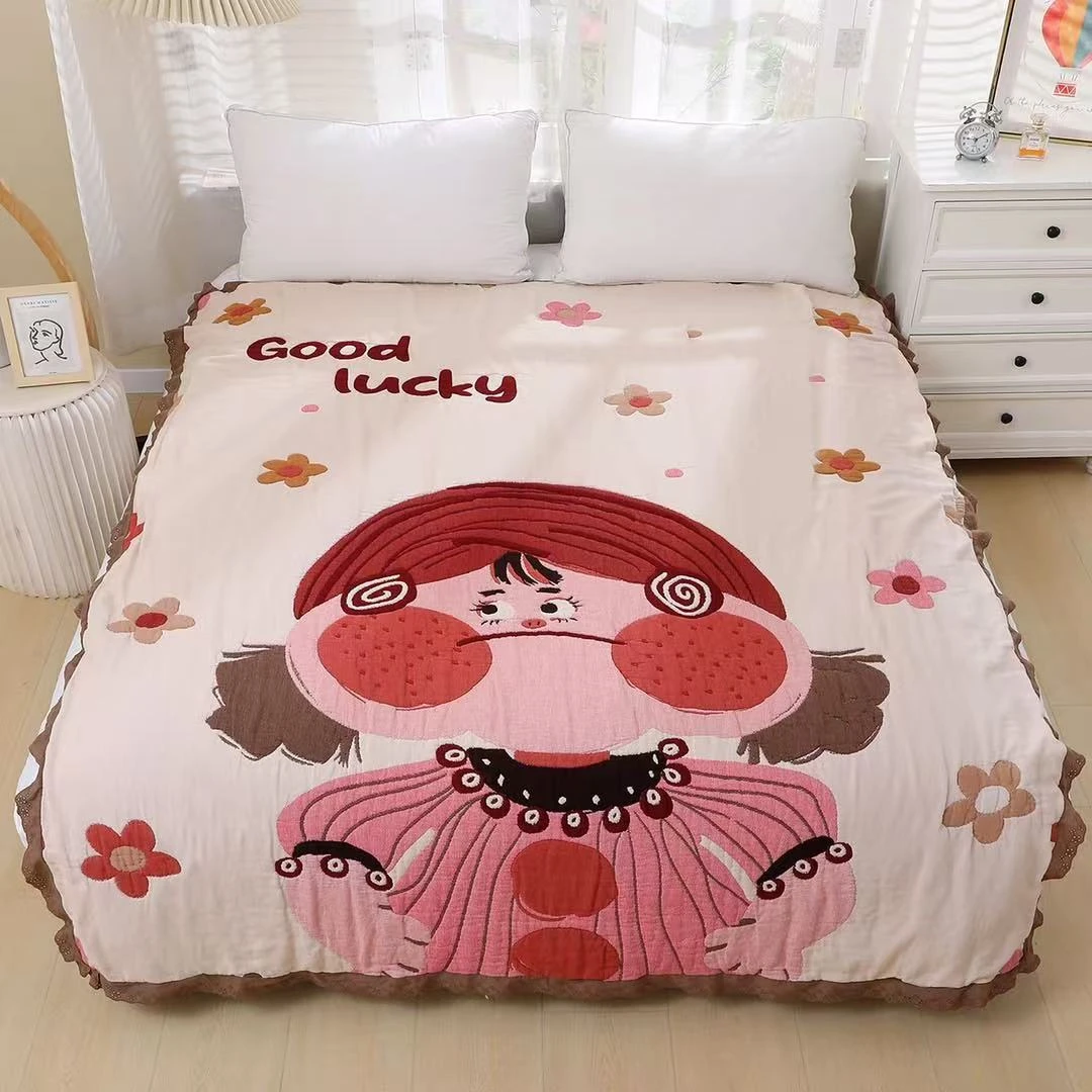 花边柔软【脸红妹】150*200纯棉泡芙被多层柔软亲肤透气加厚双面