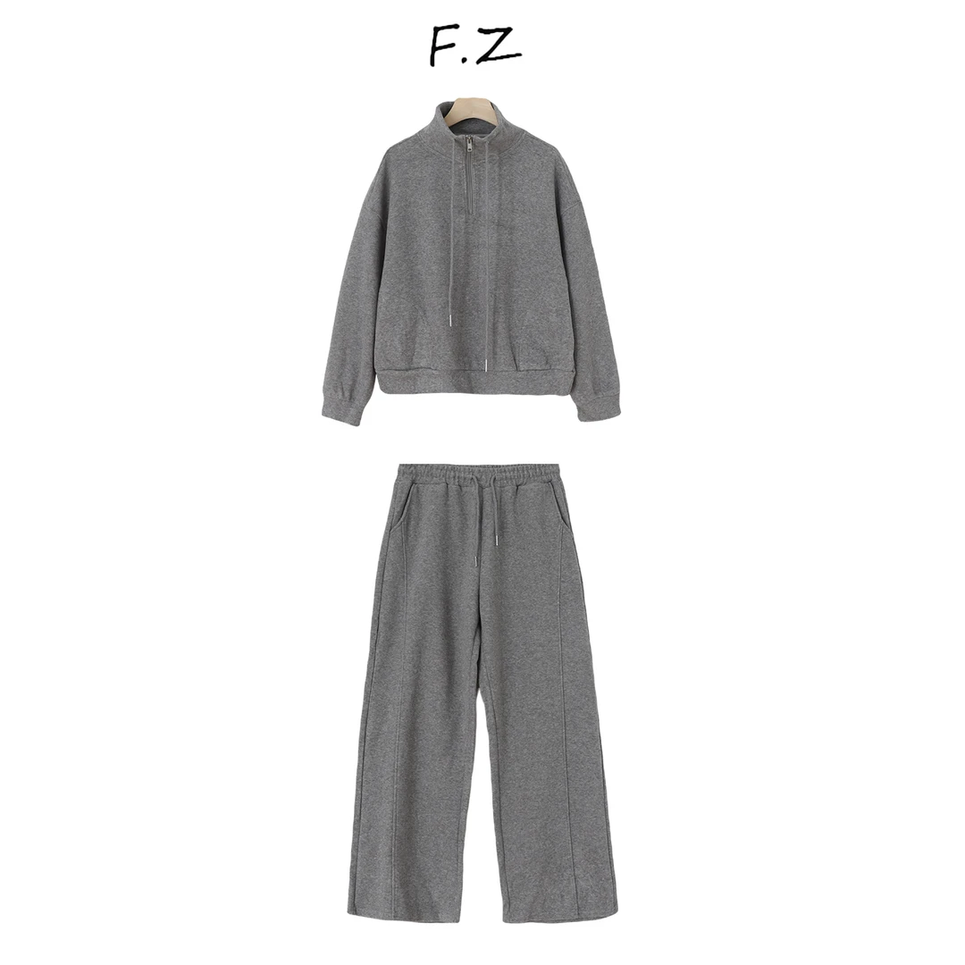 ’半高领显瘦‘新款运动半拉链高领两件套时尚外套直脚裤套装FZ002
