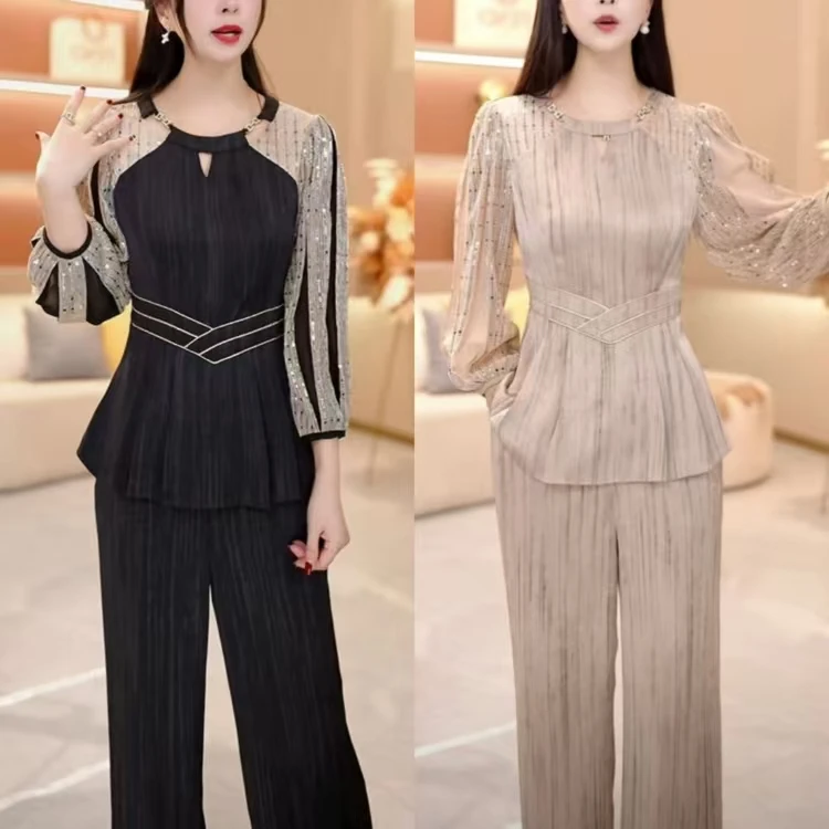 2025春季新款时尚上衣裤子修身套装高级轻奢气质洋气档次件套